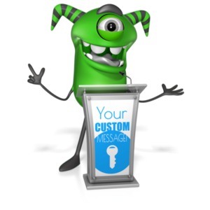 This custom design clip art shows a monster character giving a speech behind a podium.&lt;br&gt;&lt;br&gt;You can customize this animation by adding your own text and images using our online customizer.