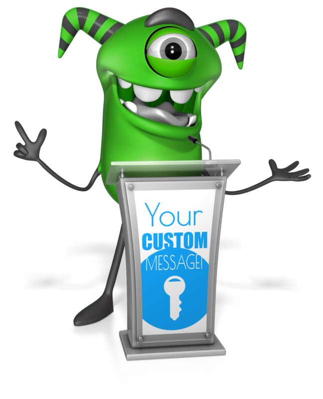This Presentation Clipart shows a preview of Monster Behind Podium