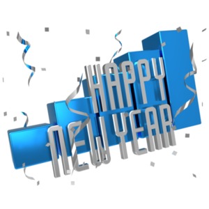 Happy new year bar graph with confetti falling.