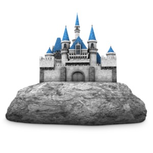 This clip art shows a castle built on a sold rock.  This could display the concept of having a sturdy foundation or being smart about investments.