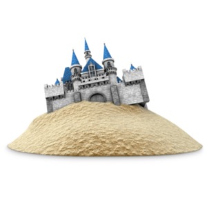 This clip art shows a castle built in the sand.  This could display the concept of having a weak foundation or not being smart about investments.