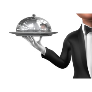 This clip art image shows a server carrying a elegant serving tray that is covered.&lt;br&gt;&lt;br&gt;This image could be used in conjunction with &lt;a href=&quot;https://www.presentermedia.com/index.php?target=closeup&amp;id=22357&amp;categoryid=134&amp;maincat=clipart&quot;&gt;clip art #22357 &lt;/a&gt;to do a reveal of something underneath the platter. &lt;br&gt;&lt;br&gt;This can be done in PowerPoint or a presentation software by placing the covered platter image directly over the other image and fading it. 