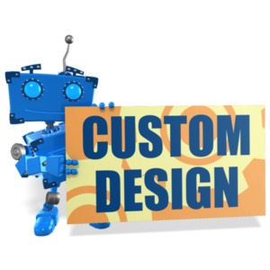 A small robot holds up a sign with your custom design.