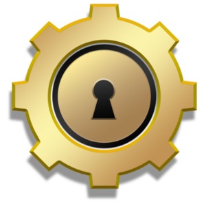 An image of a gear with a keyhole in the center.