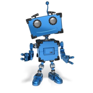 An image of a robot standing with a smile.