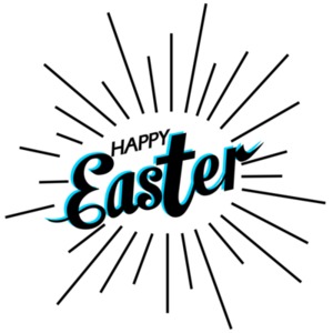 An image of hand drawn calligraphy lettering of &quot;Happy Easter&quot; with lines coming out representing the rays of the sun.