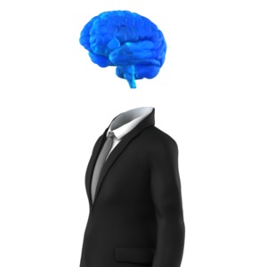 A business figure who is just a mind. This clip-art can represent someone using their mind on a task.