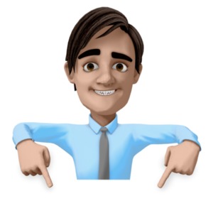 This clip art image shows a guy pointing downward with both hands