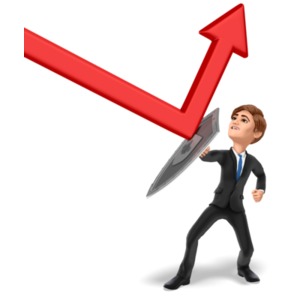 A businessman with a shield deflects a graph arrow.