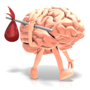 This clipart image shows a brain walking with a bag on a stick over its shoulder.  This illustration would be a perfect image to illustrate being distracted, absent-minded, bored, or losing attention.