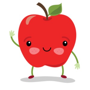 An image of an apple character waving.