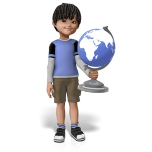 An image of James holding a globe.