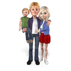 An image of a family with one child standing together.