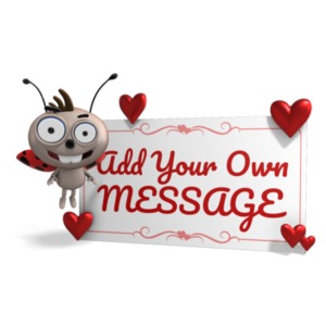 A lovebug hovers near a sign with your custom design.