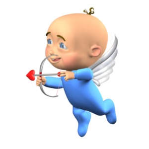 This clip art image shows a cupid character a bow with a heart arrow.