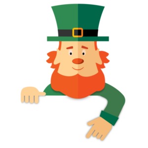 An image of a leprechaun pointing down below.