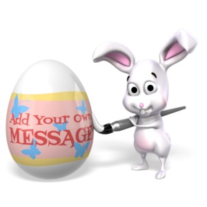 The Easter Bunny uses a paint brush to paint a giant egg with your custom design.