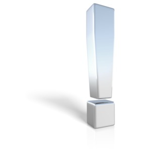 A matte chrome exclamation mark punctuation symbol.