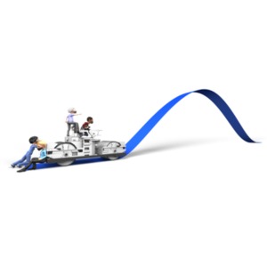 This clip art shows many people working together to get a steamroller to flatten out a curve of the Covid coronavirus pandemic.