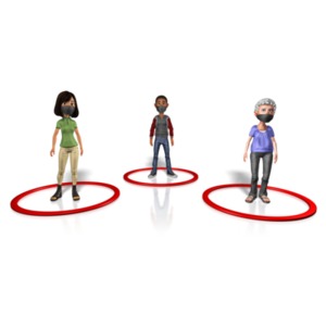 This clip art image shows three individuals wearing masks separated into their own area.