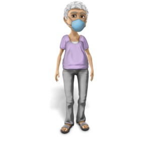 This clip art image shows an elderly person wearing a mask to prevent the spread of a cold or virus.  This could be use to illustrate protecting against the Covid 19 coronavirus.