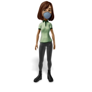 This clipart image shows a woman wearing a protective mask to prevent spread of a virus or cold.  You could use this image to illustrate stopping the spread of the Covid19 Coronavirus.