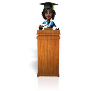 A female school graduate stands at a podium giving a speech.

&lt;br&gt;&lt;br&gt;
Find more &lt;a href=&quot;https://www.presentermedia.com/index.php?target=category&amp;id=132&amp;maincat=clipart&quot;&gt;clipart graphics for education&lt;/a&gt; like this to make your presentations and marketing material pop with excitement.
