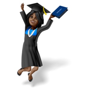 A school graduate jumps for joy after getting his diploma.