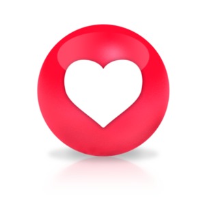 A red ball with a heart to signify love of something. Similar to social media icons.
