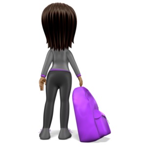 A girl student stands with his school backpack at his side.