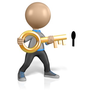 An image of a stick figure preparing to unlock something.