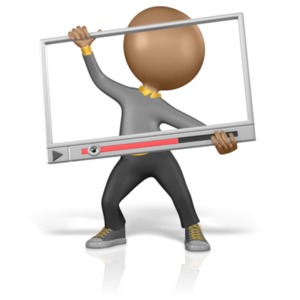 This media clipart image shows a guy figure framing himself in a large media player.  Use this media clipart graphic along with a information about a Youtube or social media channel.