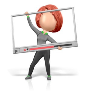 A media clipart graphic of a woman figure framing herself in a large media player.  Use this media clipart along with a information about a Youtube or social media channel.