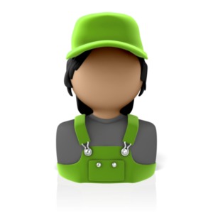 An icon for agriculture or farming. A 3D figure wears overhalls and a cap, The skin tones and hair colors can be adjusted on this design.