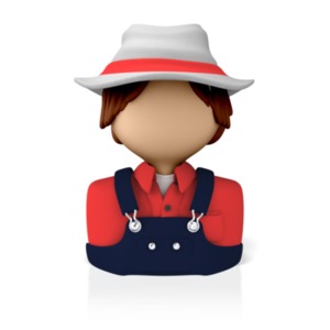 A male farmer icon. Hair, skin tones, and colors may be adjusted on this design.