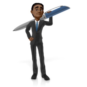 This clipart shows a businessman casually holding a oversized pen.  Use this clipart customization controls to change colors and dial in the perfect look.  