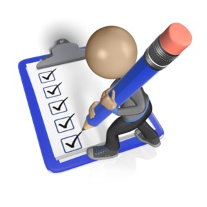 An image of a figure with a pencil checking boxes on a clipboard.