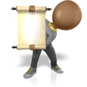 A image of a figure holding an old scroll open. The scroll is blank and there is room for you to add your own text.
