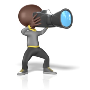 This image shows a figure taking a photograph with a camera.