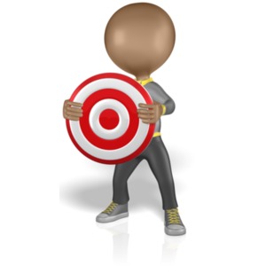 This image shows a figure holding a red and white target with both hands.