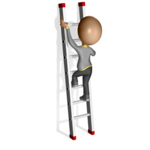 An image of a figure climbing upwards on a ladder.