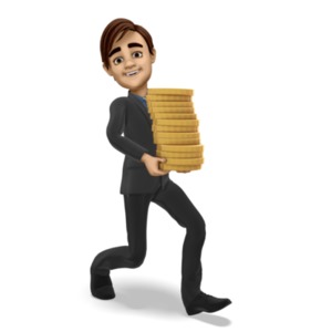 An image of a business man carrying a stack of large gold coins