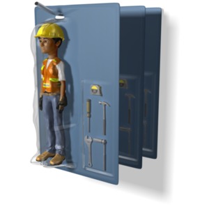 This packaged construction man clipart shows a construction figure inside product packaging hanging on a point of sale hook.&lt;br&gt;&lt;br&gt; Customize by changing colors of this clipart under the Advanced Tab in the clipart preview customizer.