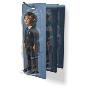 This packaged businessman clipart image shows a figure in product packaging hanging on the point of sale hook.&lt;br&gt;&lt;br&gt;  Change all colors of this clipart under the Advanced tab in the clipart preview customizer.