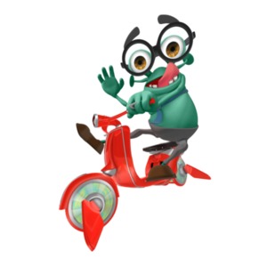 Jerry takes a moment to wave while riding by on his speedy hover scooter. 