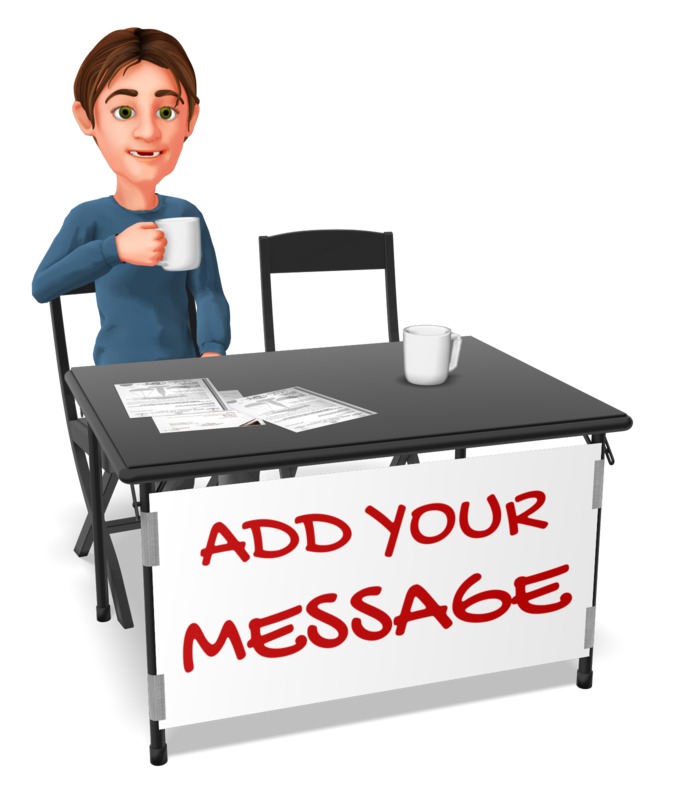 This Presentation Clipart shows a preview of Guy At Table Talk Custom