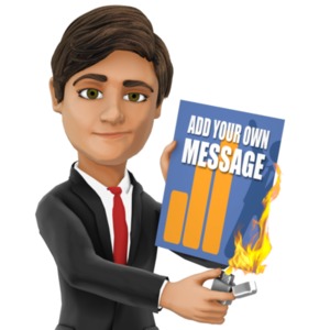 A businessman uses a lighter to start a document with your design on fire.