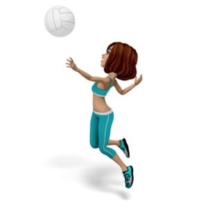 Talia jumps into the air to hit an incoming volleyball.