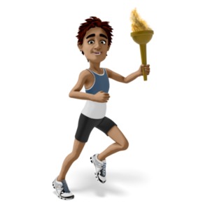 Brad is running while carrying a large torch.  