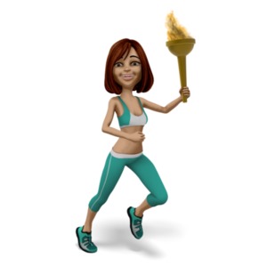 Talia is running while carrying a large torch.